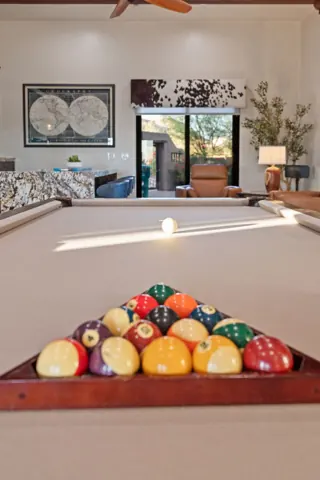 Pool table with stylish lounge details