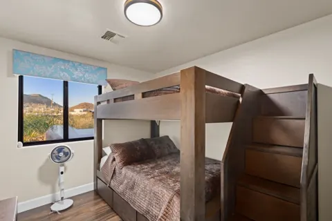 Bunk beds with mountain views