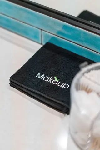 Bathroom amenities beside the sink