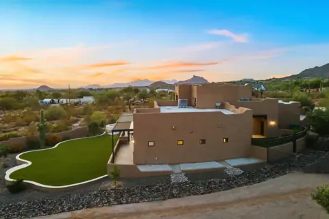 Sunset aerial view over the neighborhood