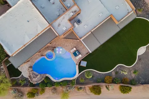 Aerial view of the full backyard layout